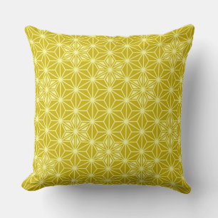 Japanese Asanoha pattern - mustard gold Throw Pillow