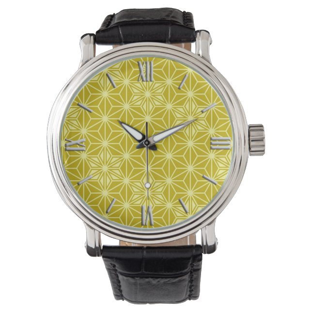 Japanese Asanoha pattern - mustard gold Watch (Front)