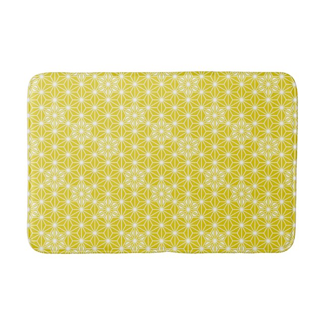 Japanese Asanoha Pattern, Mustard Gold & White Bath Mat (Front)