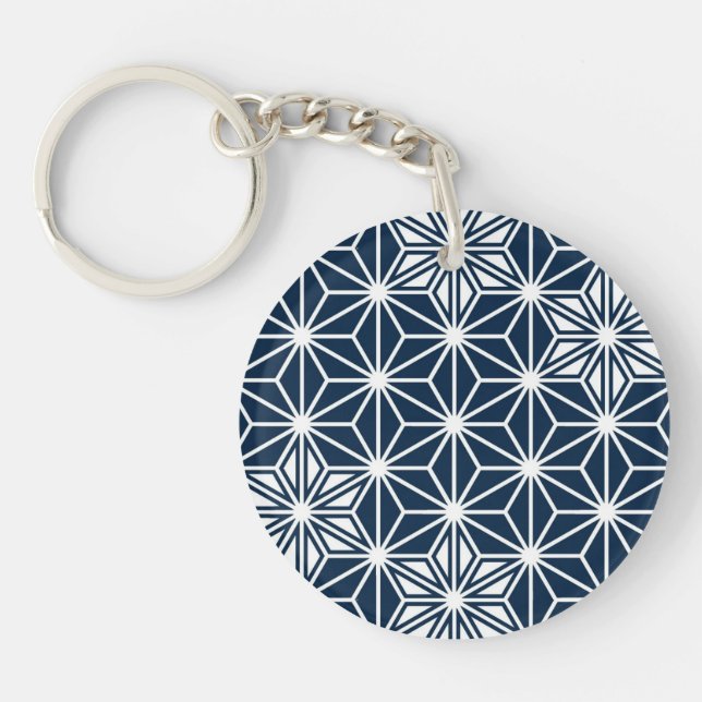 Japanese Asanoha pattern - navy blue Keychain (Front)