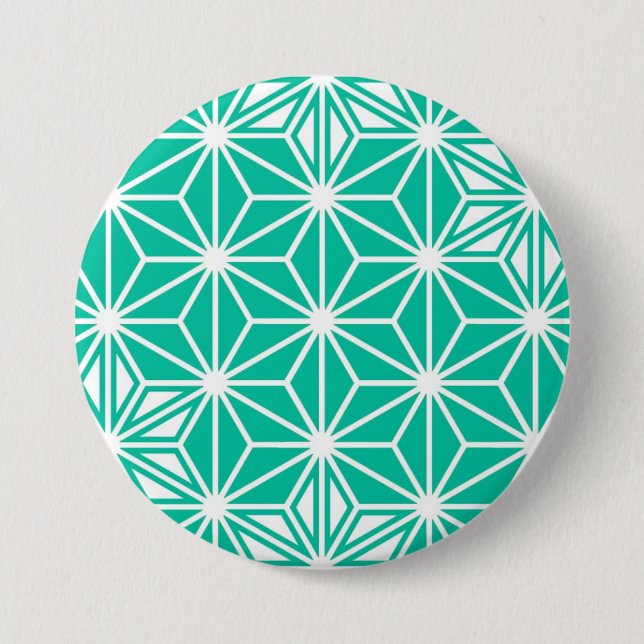 Japanese Asanoha pattern - peacock blue 3 Inch Round Button (Front)