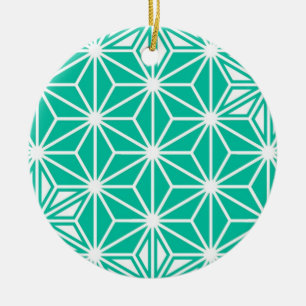 Japanese Asanoha pattern - peacock blue Ceramic Ornament