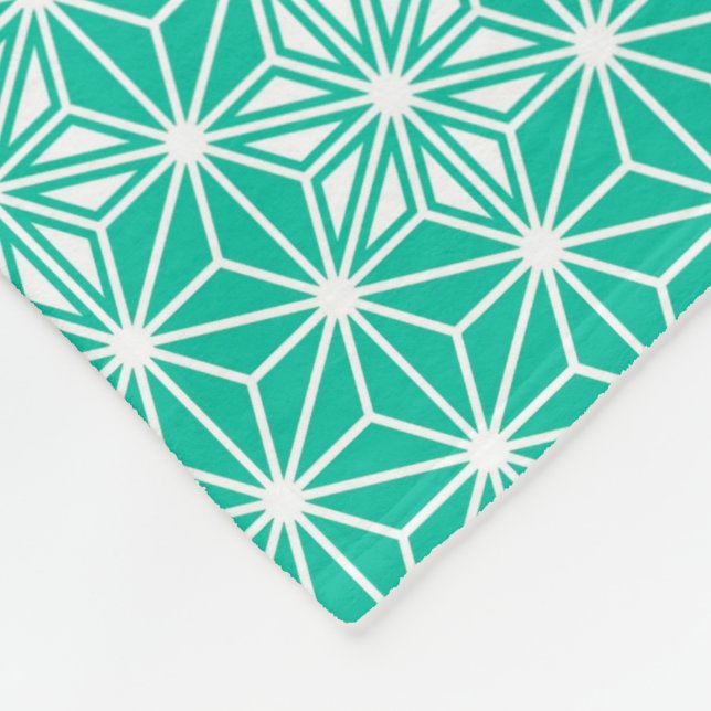 Japanese Asanoha pattern - peacock blue Fleece Blanket (Corner)