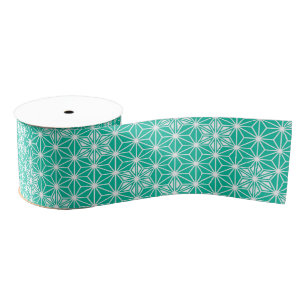 Japanese Asanoha pattern - peacock blue Grosgrain Ribbon