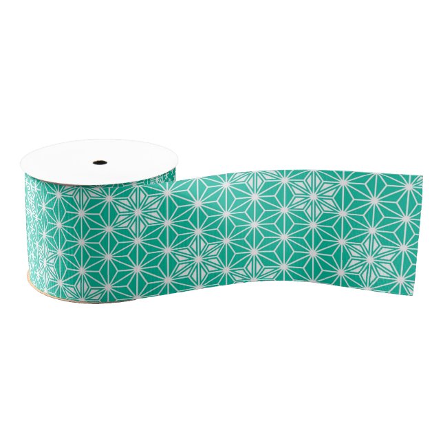 Japanese Asanoha pattern - peacock blue Grosgrain Ribbon (Spool)