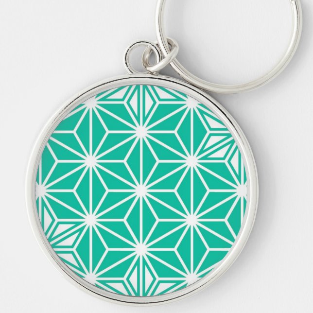 Japanese Asanoha pattern - peacock blue Keychain (Front)