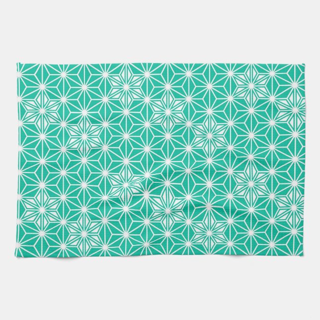 Japanese Asanoha pattern - peacock blue Kitchen Towel (Horizontal)