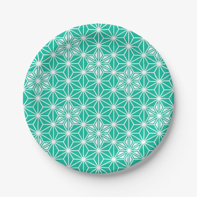 Japanese Asanoha pattern - peacock blue Paper Plate (Front)
