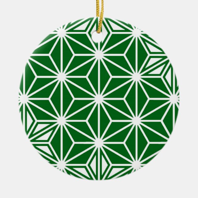 Japanese Asanoha pattern - pine green Ceramic Ornament (Front)