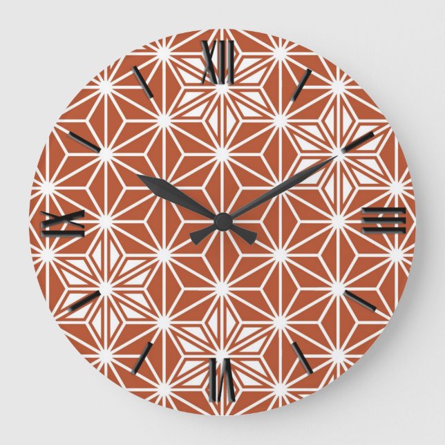 Japanese Asanoha pattern - terracotta Large Clock (Front)