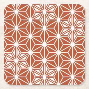 Japanese Asanoha pattern - terracotta Square Paper Coaster