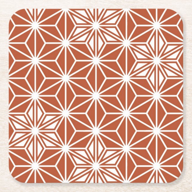 Japanese Asanoha pattern - terracotta Square Paper Coaster (Front)