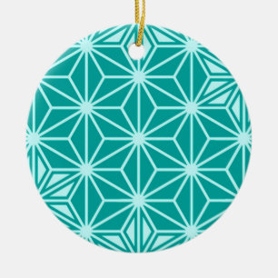 Japanese Asanoha pattern - turquoise Ceramic Ornament