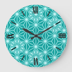Japanese Asanoha pattern - turquoise Large Clock