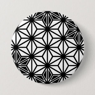 Japanese Asanoha pattern - white and black 3 Inch Round Button