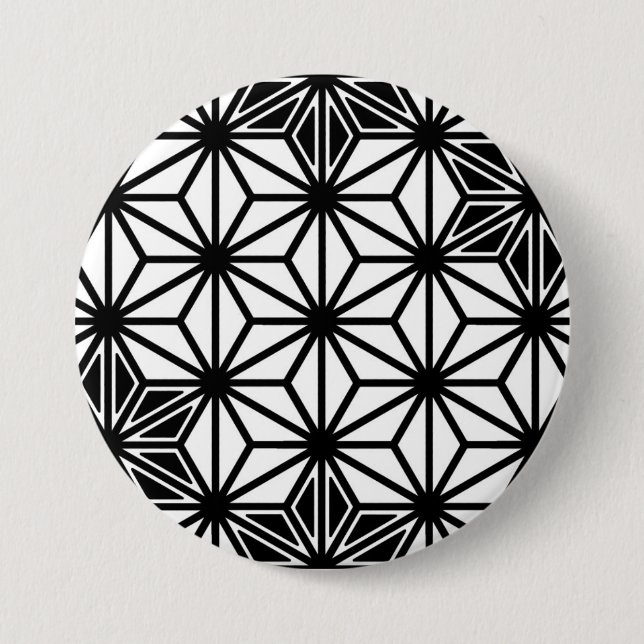 Japanese Asanoha pattern - white and black 3 Inch Round Button (Front)