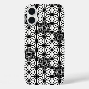 Japanese Asanoha pattern - white and black iPhone 16 Plus Case