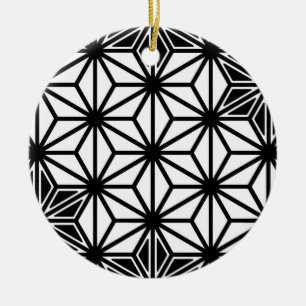 Japanese Asanoha pattern - white and black Ceramic Ornament