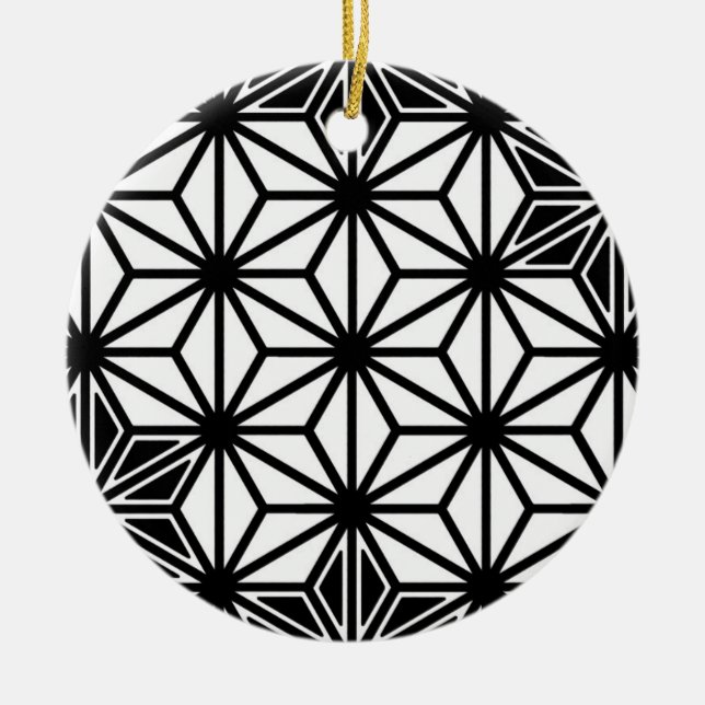 Japanese Asanoha pattern - white and black Ceramic Ornament (Front)
