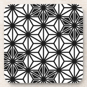 Japanese Asanoha pattern - white and black Coaster
