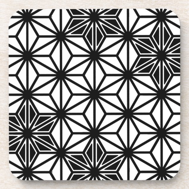 Japanese Asanoha pattern - white and black Coaster (Front)