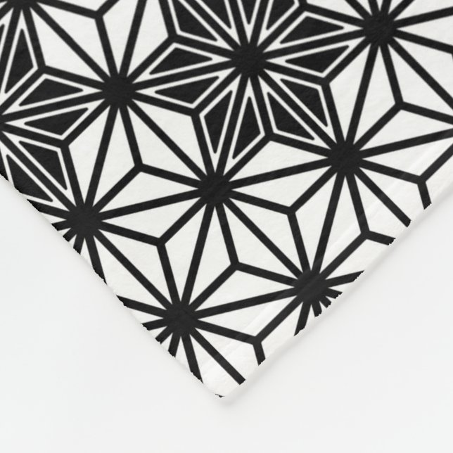 Japanese Asanoha pattern - white and black Fleece Blanket (Corner)