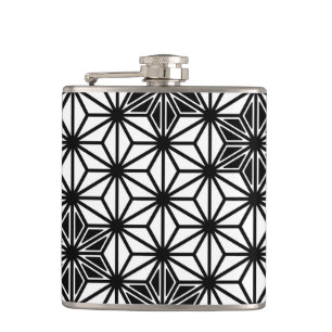 Japanese Asanoha pattern - white and black Hip Flask