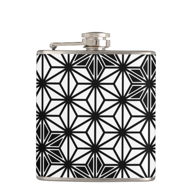 Japanese Asanoha pattern - white and black Hip Flask (Front)