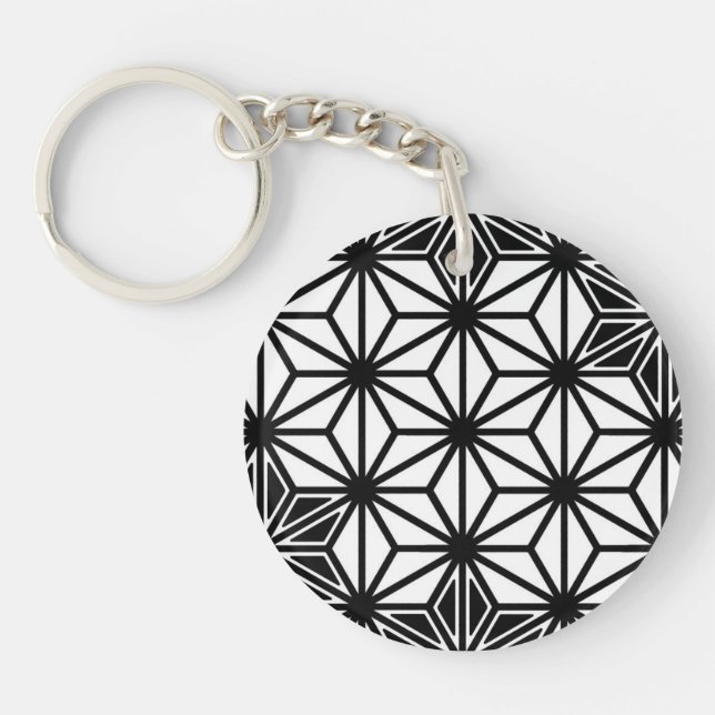 Japanese Asanoha pattern - white and black Keychain (Front)