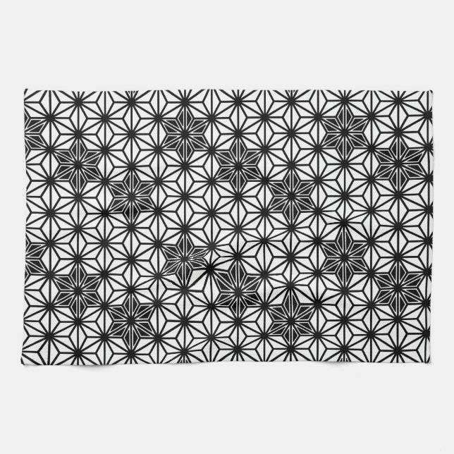 Japanese Asanoha pattern - white and black Kitchen Towel (Horizontal)