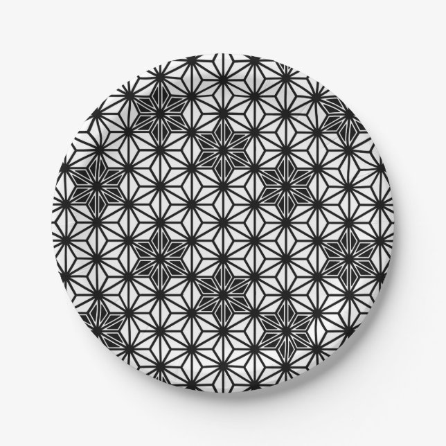 Japanese Asanoha pattern - white and black Paper Plate (Front)