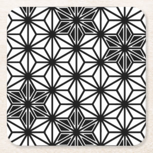 Japanese Asanoha pattern - white and black Square Paper Coaster