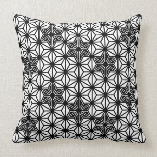 Japanese Asanoha pattern - white and black Throw Pillow