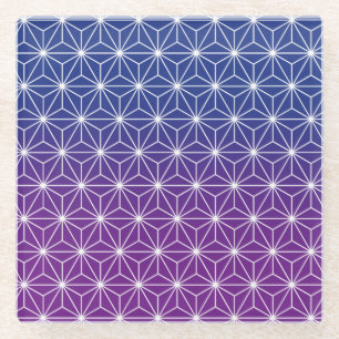 Japanese Asanoha Traditional Print Blue & Purple Glass Coaster
