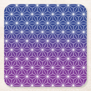 Japanese Asanoha Traditional Print Blue & Purple Square Paper Coaster