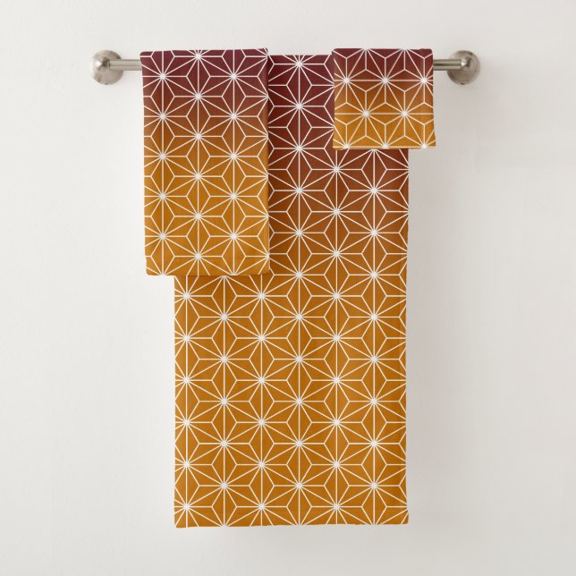 Japanese Asanoha Traditional Print Burgundy & Gold Bath Towel Set (Insitu)