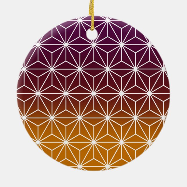 Japanese Asanoha Traditional Print Burgundy & Gold Ceramic Ornament (Back)