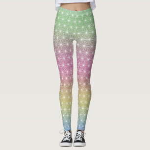 Japanese Asanoha Traditional Print Pastel Rainbow Leggings