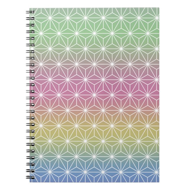 Japanese Asanoha Traditional Print Pastel Rainbow Notebook (Front)