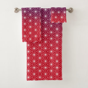 Japanese Asanoha Traditional Print Red & Purple Bath Towel Set