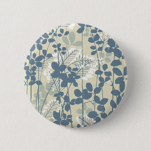 Japanese Asian Art Floral Blue Flowers Print 2 Inch Round Button