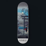 Japanese Asian Art Lake in Moonlight Skateboard<br><div class="desc">A lush blue and grey vintage Japanese print personalized skateboard. Moonlight,  mountains.</div>
