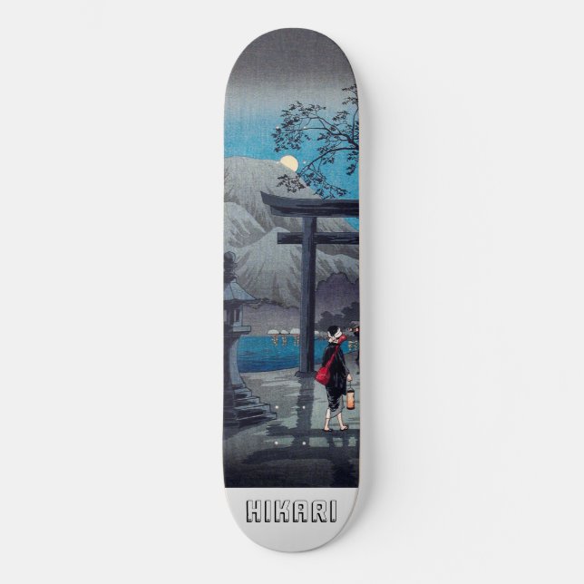 Japanese Asian Art Lake in Moonlight Skateboard (Front)