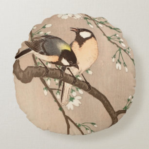 Japanese Asian Bird Chickadee Songbird Round Pillow