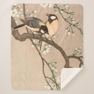 Japanese Asian Bird Chickadee Songbird Sherpa Blanket