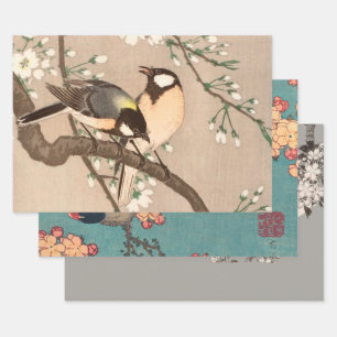 Japanese Asian Bird Chickadee Songbird Wrapping Paper Sheet