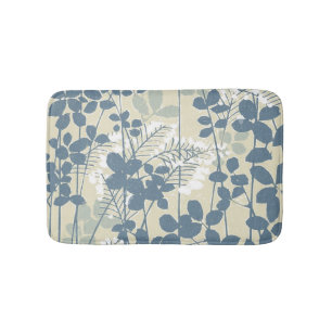 Japanese Asian Blue Leaf Flower Bath Mat