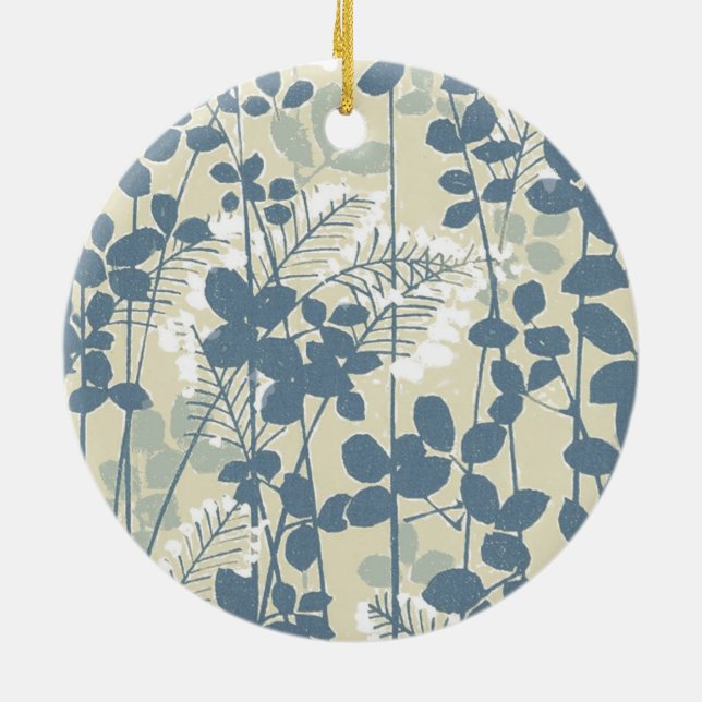 Japanese Asian Blue Leaf Flower Ceramic Ornament (Back)