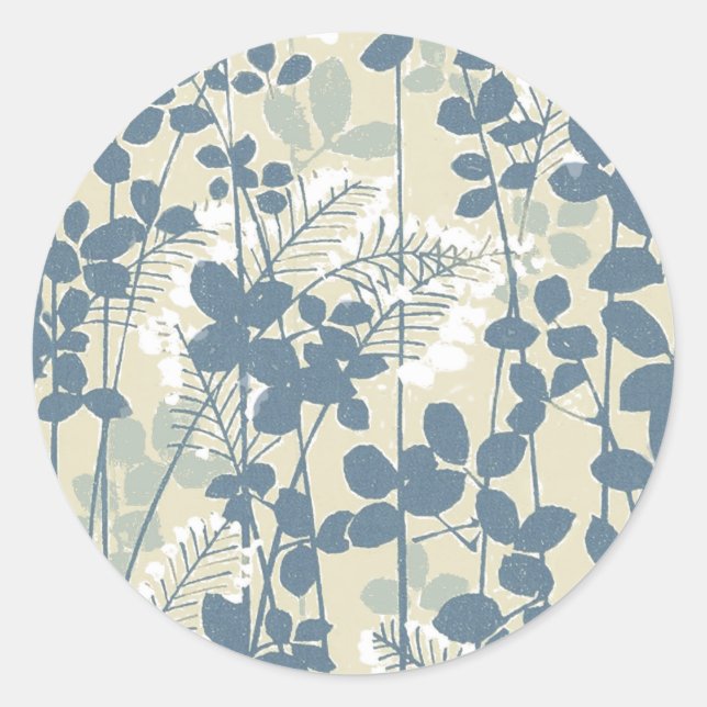 Japanese Asian Blue Leaf Flower Classic Round Sticker (Front)