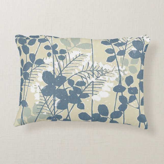 Japanese Asian Blue Leaf Flower Decorative Pillow (Back)